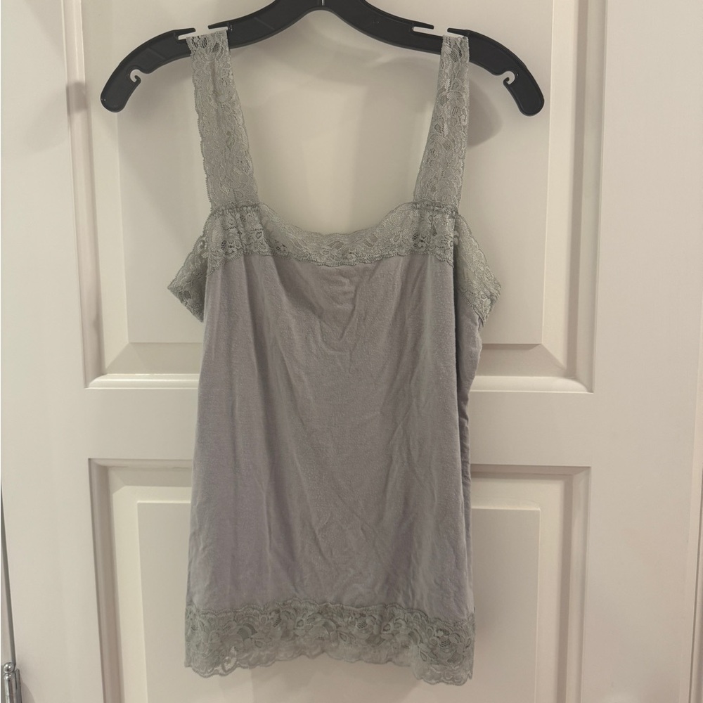 Lace Trim Gray Tank Top